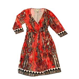 ICE Woman Red Paisley Print Faux Wrap Jersey Knit Dress 1X #52E